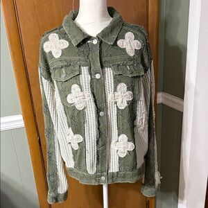 POL Olive and Cream Jean Jacket